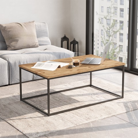 Tavolino salotto da caffè legno metallo minimal industriale 100x60cm Nael Promozione
