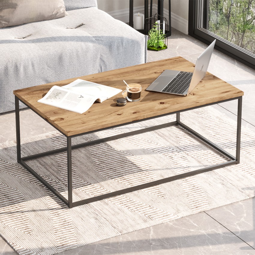  Nael: Tavolino Salotto Da Caffè Legno Metallo Minimal Industriale 