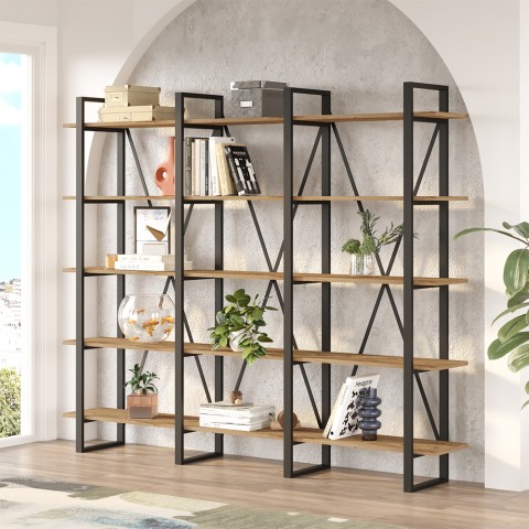 Libreria a parete design moderno metallo scaffali legno 220x34x180cm Batuan Promozione