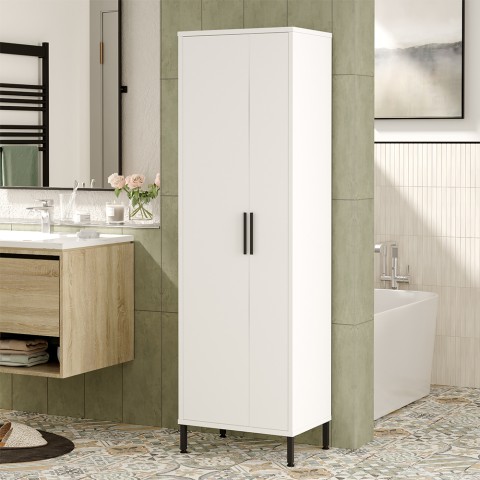 Armadietto bagno mobile colonna 2 ante bianco portascope 50x36x175cm Livry Promozione