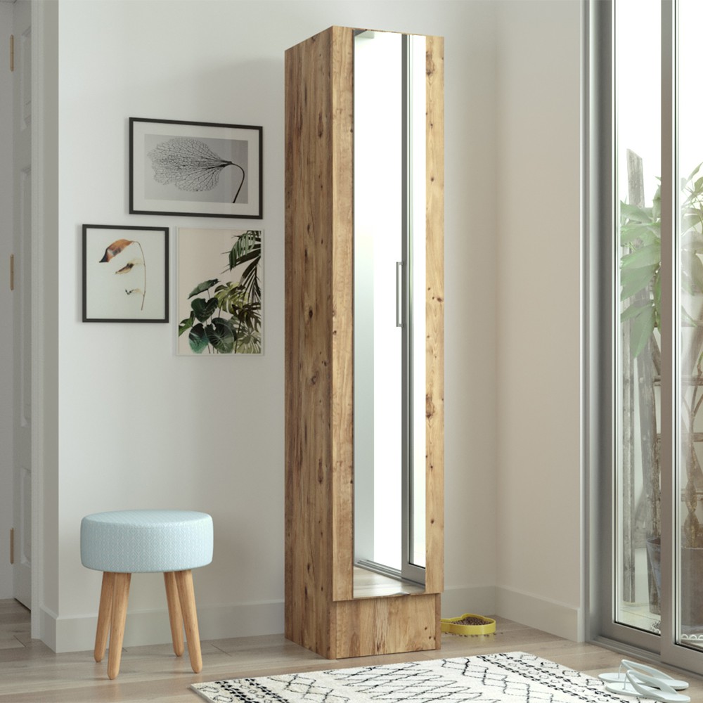 Armadio scarpiera in legno anta a specchio 3 scaffali 36x36x180cm Torge