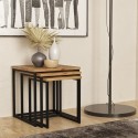 Set 3 tavolini da salotto stile industriale legno metallo nero Leron Offerta