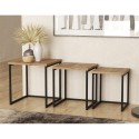 Set 3 tavolini da salotto stile industriale legno metallo nero Leron Sconti