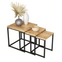 Set 3 tavolini da salotto stile industriale legno metallo nero Leron Vendita