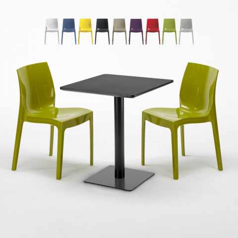 Tavolino Quadrato Nero 60x60 cm con 2 Sedie Colorate Ice Licorice