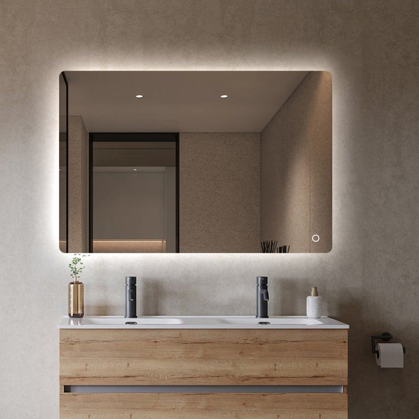 Specchio bagno retroilluminato luci led rettangolare 70x90cm Strokkur L Promozione Specchio bagno retroilluminato luci led rettangolare 70x90cm Strokkur L Promozione