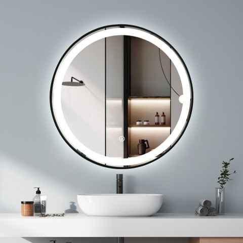 Specchio da bagno design rotondo 70cm retroilluminato cornice Smidmur L Promozione