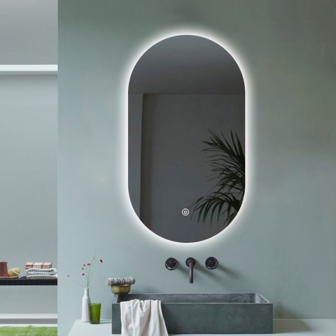 Specchio bagno moderno retroilluminato ovale 50x80cm luci led Konughs M Promozione
