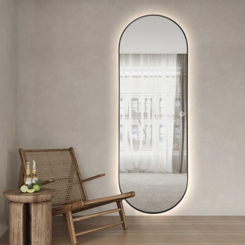 Specchio ovale da parete soggiorno 65x170cm retroilluminato cornice Reyk Promozione