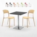 Tavolino Quadrato 60x60 cm Base in Acciaio e Top Nero con 2 Sedie Colorate Pistachio Vendita
