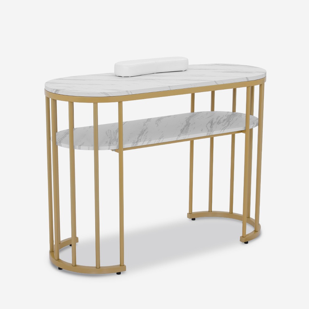 Tavolo manicure effetto marmo bianco metallo dorato 110x45x80cm Monika