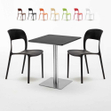 Tavolino Quadrato 60x60 cm Base in Acciaio e Top Nero con 2 Sedie Colorate Pistachio