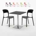 Tavolino Quadrato 60x60 cm Base in Acciaio e Top Nero con 2 Sedie Colorate Pistachio