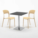 Tavolino Quadrato 60x60 cm Base in Acciaio e Top Nero con 2 Sedie Colorate Pistachio Modello