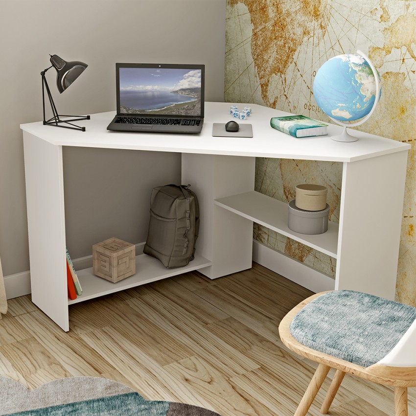 Scrivania angolare ufficio studio salvaspazio bianco 80x80x73cm Keniro Promozione