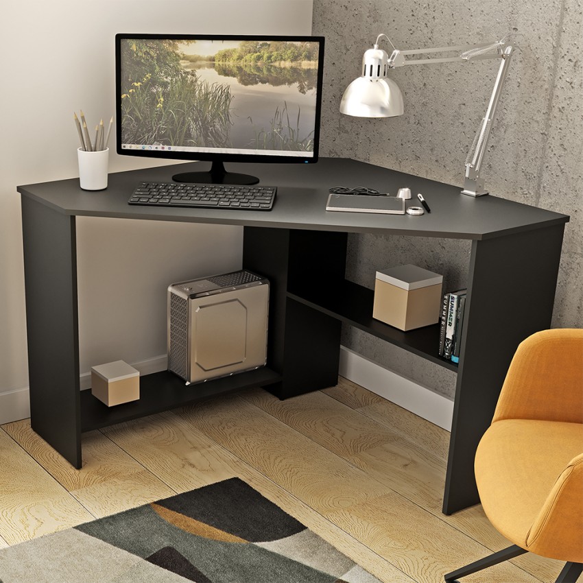 Scrivania angolare nero 80x80x73cm ufficio studio salvaspazio Newman Promozione Scrivania angolare nero 80x80x73cm ufficio studio salvaspazio Newman Promozione
