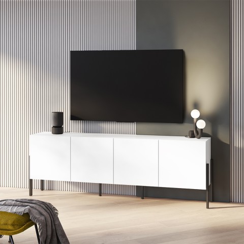 Mobile TV design minimal moderno bianco 4 ante 200x40x69cm Gardon Promozione