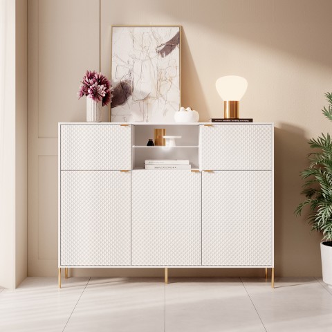 Madia alta credenza moderna cucina soggiorno bianca dorata Breteny Promozione