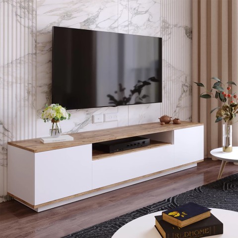 Mobile TV 180cm soggiorno design moderno 3 ante bianco legno Nirrat Promozione