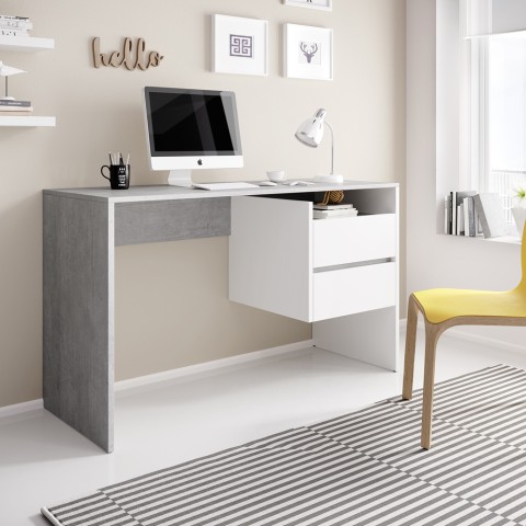 Scrivania ufficio design con 2 cassetti bianca moderna grigio Riley Promozione