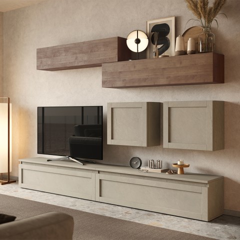 Parete attrezzata tv design moderno mobili sospesi in legno Infinity 01 Promozione