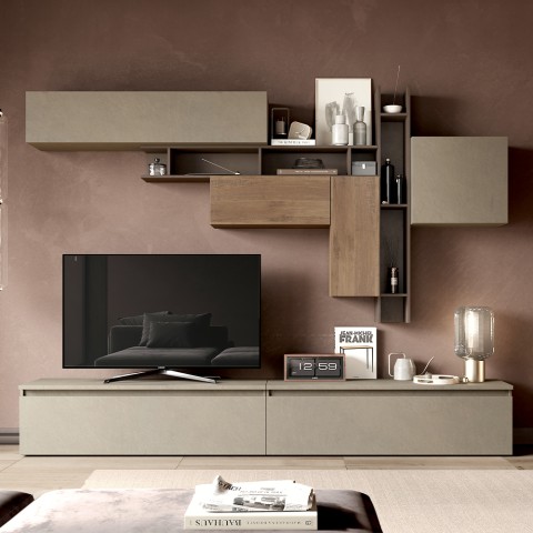 Parete attrezzata salotto in legno mobile tv moderno libreria Infinity 05 Promozione