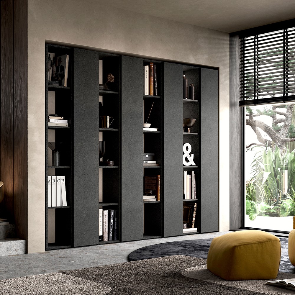 Libreria a parete aperta soggiorno design moderno nera Infinity 11