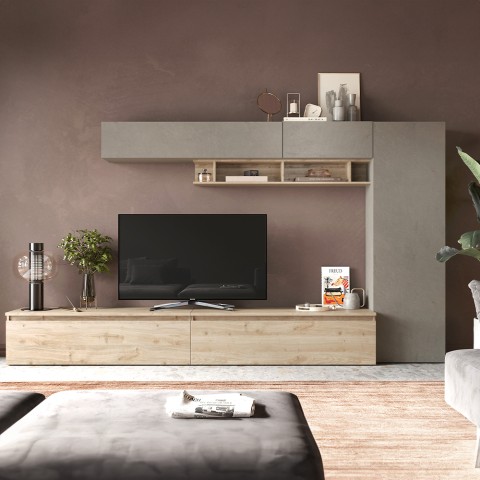 Parete attrezzata contemporanea mobile tv mensola legno grigia Infinity 31 Promozione