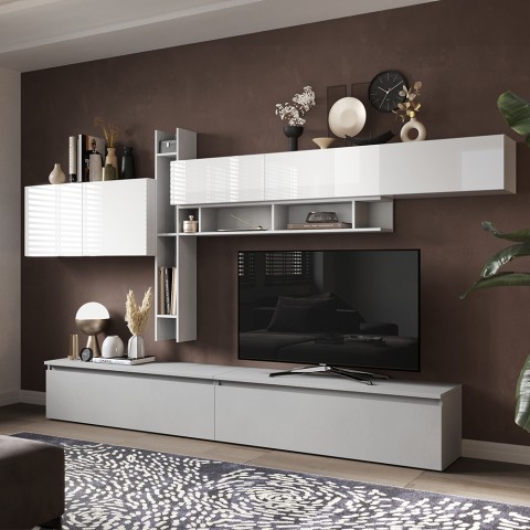 Parete attrezzata tv design moderno bianca mensole libreria Infinity 32 Promozione