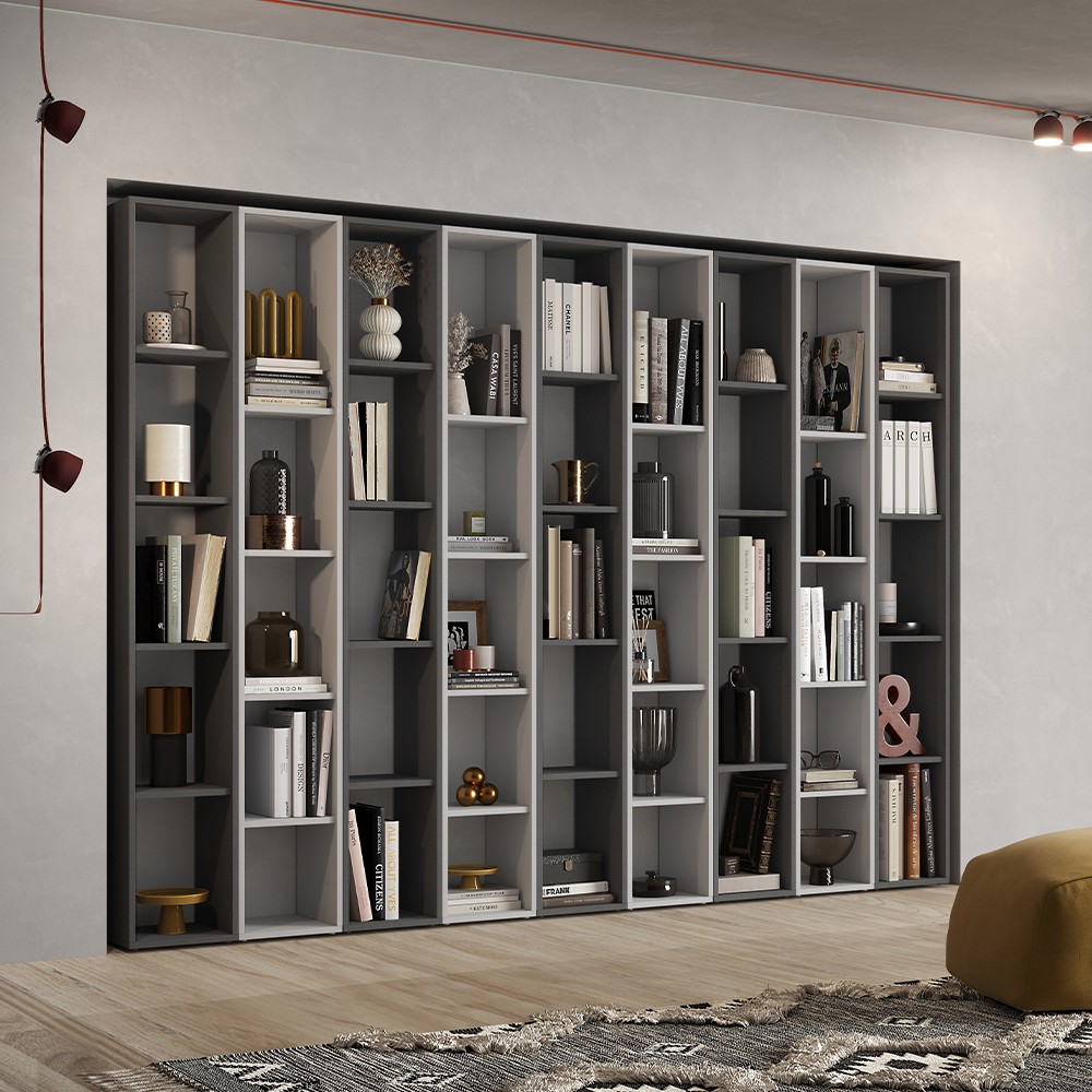 Libreria design a parete soggiorno moderno bianco nero Infinity 35