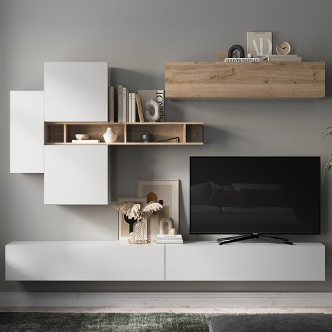 Parete attrezzata mobile tv sospeso moderno mensola in legno Infinity 44 Promozione