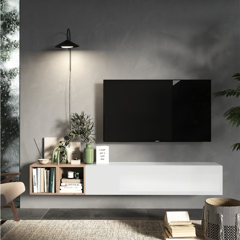 Mobile TV sospeso design minimal moderno con mensole legno Infinity 49 Promozione