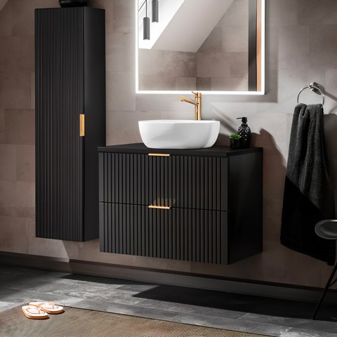 Mobile bagno sospeso 80x46cm nero cassetti lavabo da appoggio Adel Black Promozione