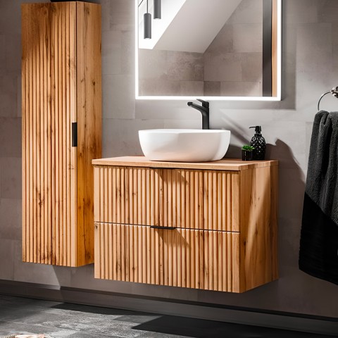 Mobile bagno in legno sospeso cassetti lavandino da appoggio Adel Wood Promozione