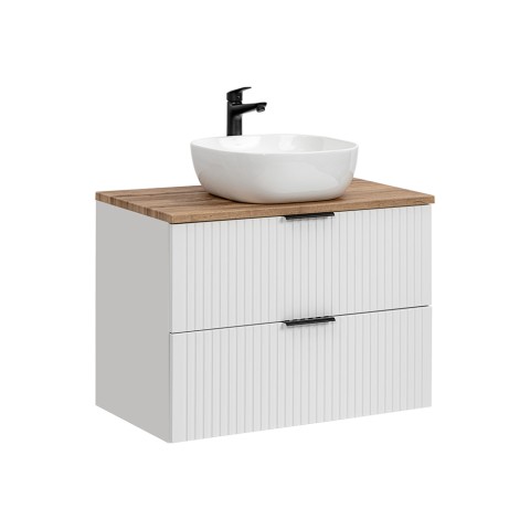 Mobile bagno sospeso bianco legno lavabo da appoggio cassetti Adel White Promozione