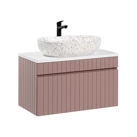 Mobile bagno sospeso 80x46 lavabo da appoggio rosa e bianco Lili 80 Promozione