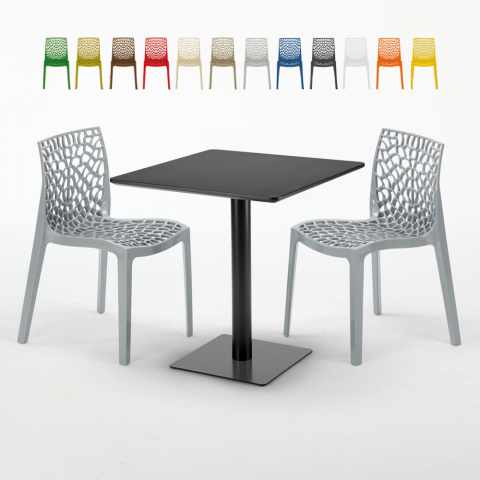 Tavolino Quadrato Nero 70x70 cm con 2 Sedie Colorate Gruvyer Kiwi Promozione