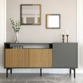 Credenza soggiorno moderna 150 cm nera ante in legno 2 specchi Fleury Promozione