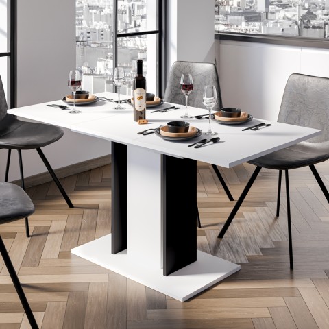 Tavolo allungabile salvaspazio bianco nero 60x100-140cm Wood Mini White Promozione