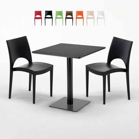 Tavolino Quadrato Nero 70x70 cm con 2 Sedie Colorate Paris Kiwi