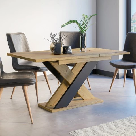 Tavolo da pranzo moderno allungabile 120-160x90cm legno rovere nero Xao Promozione
