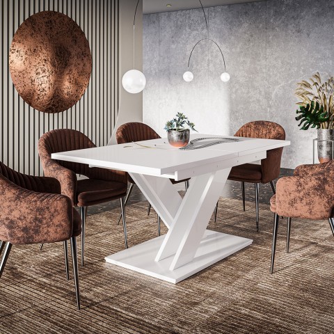 Tavolo allungabile 80x140-180 da pranzo moderno bianco 8 posti Bronx Promozione