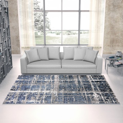 Tappeto design moderno soggiorno pelo corto grigio blu Double BLU001 Promozione