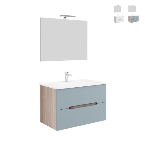 Mobile bagno sospeso con cassetti lavabo 80cm specchio luce LED Iris 80 Promozione