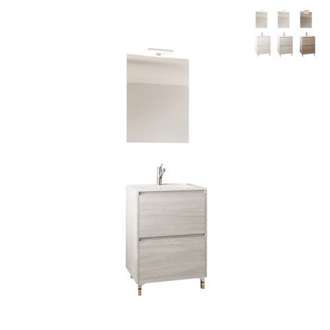 Mobile bagno a terra salvaspazio con lavabo 60cm specchio LED Lisbona 60 Promozione