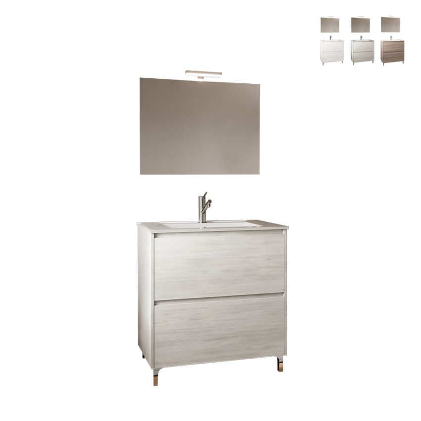 Mobile bagno a terra moderno con piedini lavandino 80cm specchio Lisbona 80 Vendita