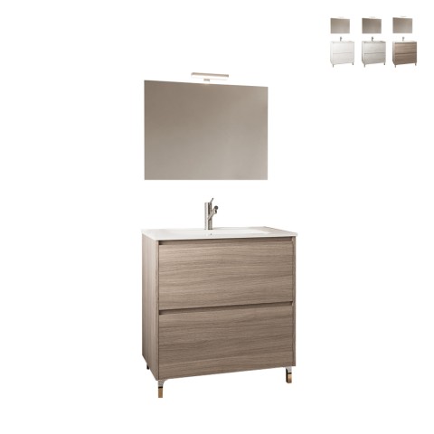 Mobile bagno a terra moderno con piedini lavandino 80cm specchio Lisbona 80 Promozione