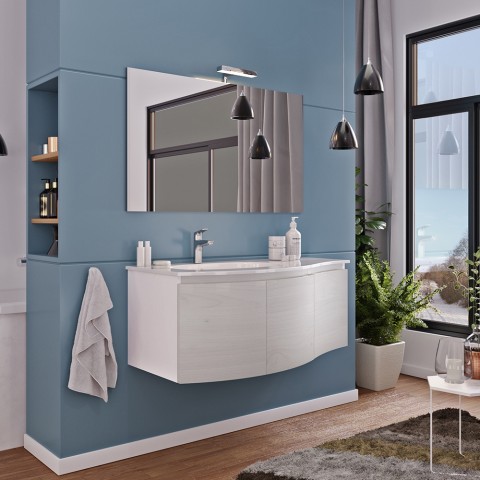 Mobile bagno sospeso bianco 100cm 3 ante lavabo specchio luce Onda 100 Promozione