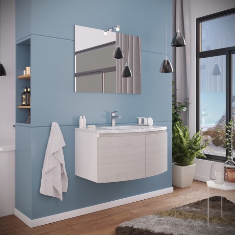 Mobile bagno 80 cm bianco lucido sospeso lavandino 2 ante legno Giulia 80 Promozione