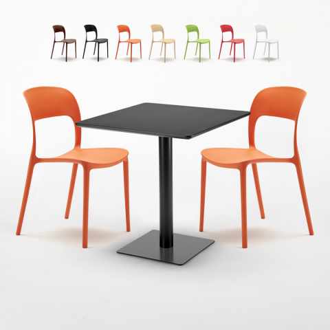 Tavolino Quadrato Nero 70x70 cm con 2 Sedie Colorate Restaurant Kiwi